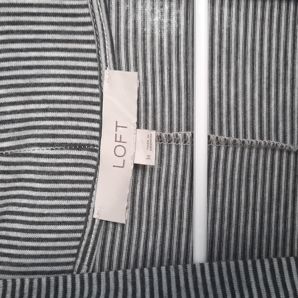 LOFT Striped Pocket Duster Sweater - Heather Grey (Light Cover) - Picture 2 of 4